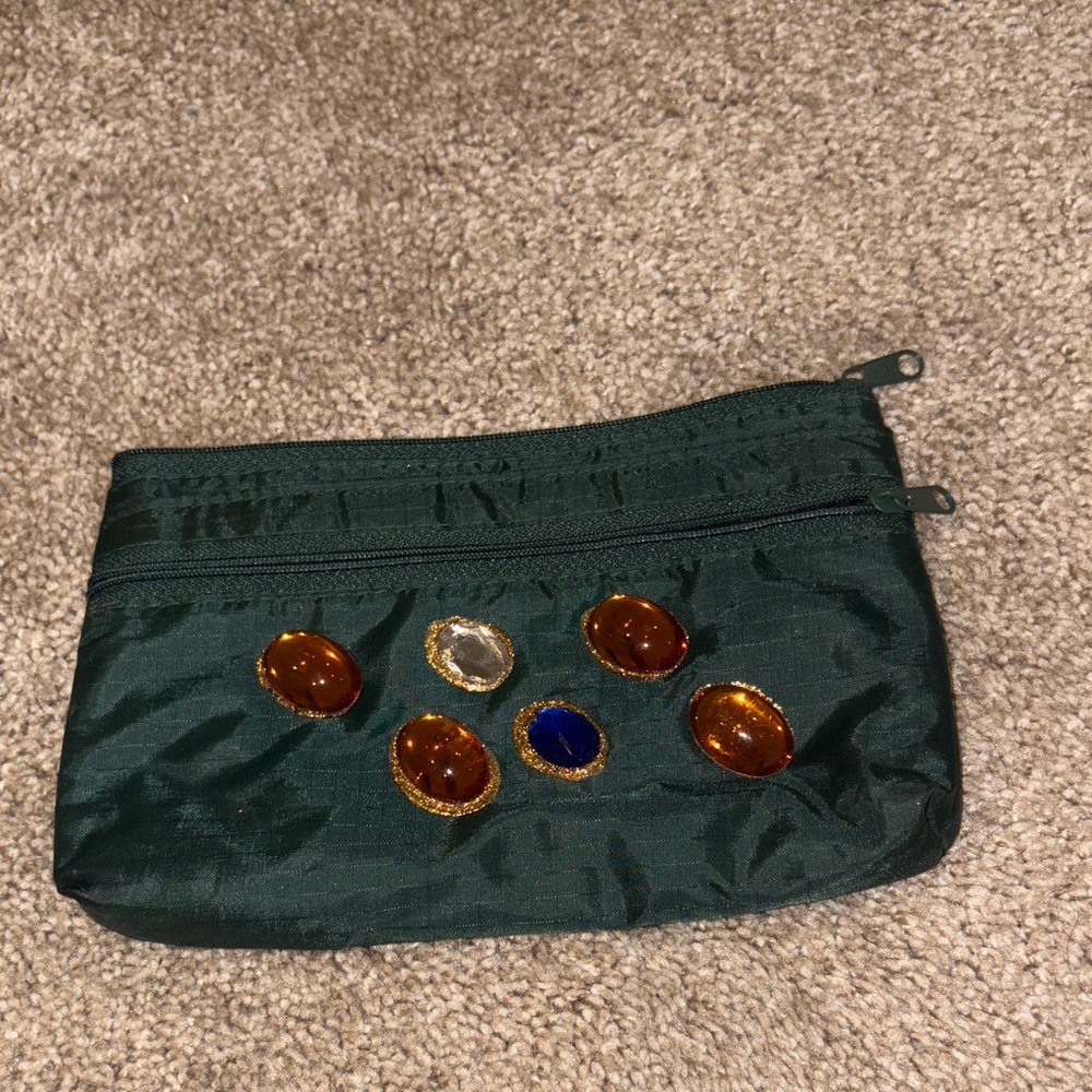 Green Pouch with Gem Accents
